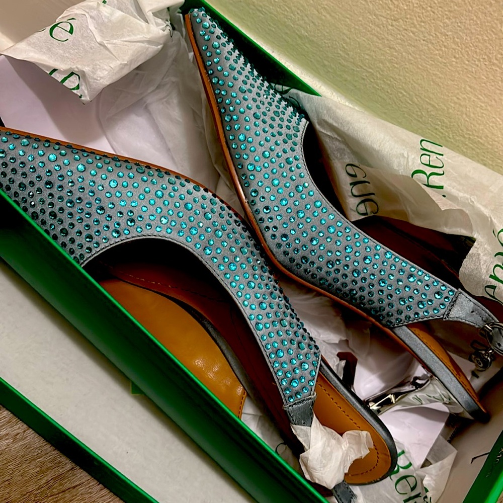 J. Renee Ferryanne Rhinestone Satin sling backs  light blue Satin